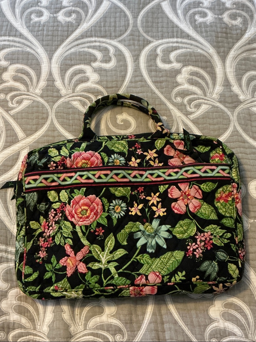 Vera Bradley Botanica Floral Quilted Bag Retired Black Pink Green